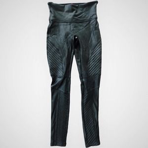 EUC Spanx Faux Leather Shaping Moto Leggings Black Women's Size Small S 20136R